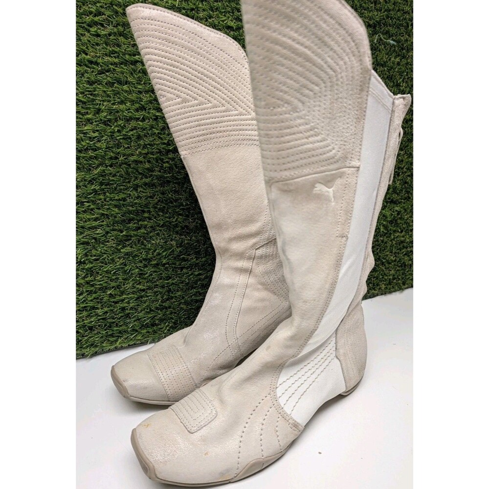 Vintage Puma Leather Sport Women’s Zip High Boots Beige EU40 US 9 Rare Shoes